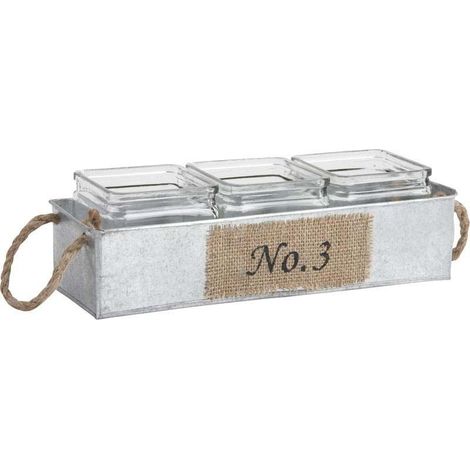 Jardinière en zinc avec pots en verre 34,5 cm