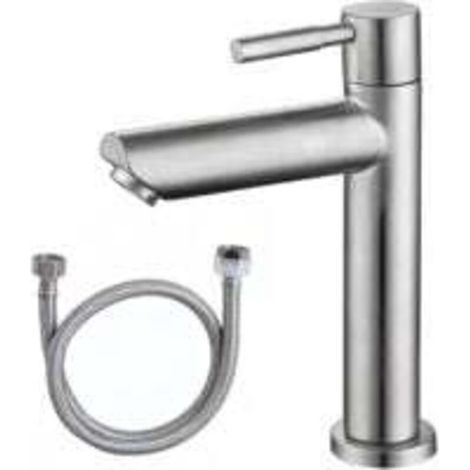 Kaltwasser-Armatur, Edelstahl-Waschtischarmatur, Kaltwasser-Handwaschbeckenarmatur, geeignet für Gäste-WC-Waschbecken mit Edelstahlschlauch (1/5)