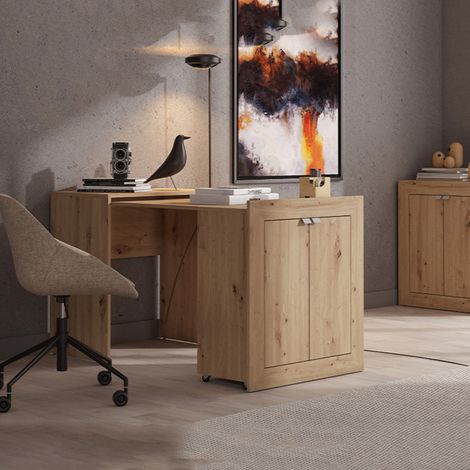 Schreibtisch Keylon, 2 Regale, 2 Türen, Mehrzweckschrank klappbar, 72x47x79h cm Eichenholz Braun (1/5)