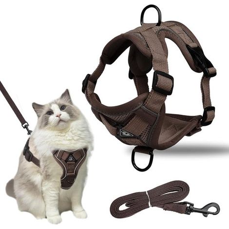 Arnés para gatos con correa - Antiescape - Arnés ajustable con franjas reflectantes y tejido de malla transpirable para gatitos y cachorros (L) (1/5)