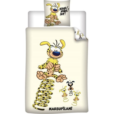Marsupilami Housse de Couette 140x200 + Taie 65x65 Houba Hop Jaune Blanc (1/2)