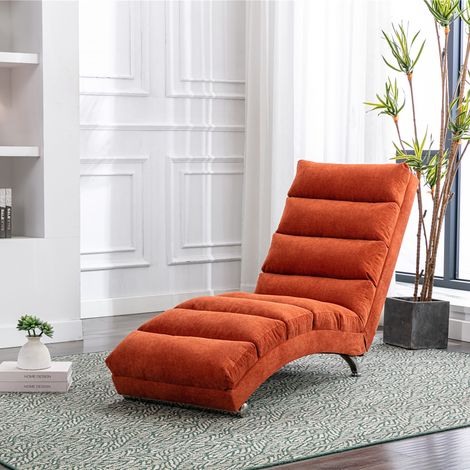Méridienne de Massage, Dossier Ergonomique avec Vibration Douce et Poche Latérale, en Lin, Orange, 55 x 148 x 84 cm