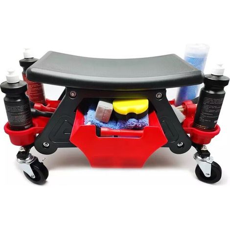 SGABELLO DA OFFICINA MECCANICO 136KG SEGGIOLINO CARRELLO AUTO MOTO CON 4 RUOTE (1/5)