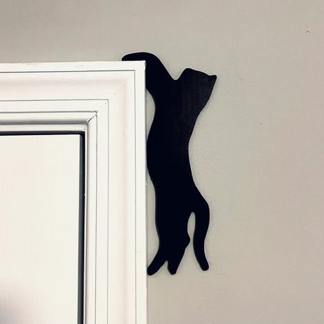 Panneau D'Angle De Porte - Silhouette De Chat Noir - Décoration Murale Pour Intérieur Bureau Ou Salon - 1 Pièce (1/5)