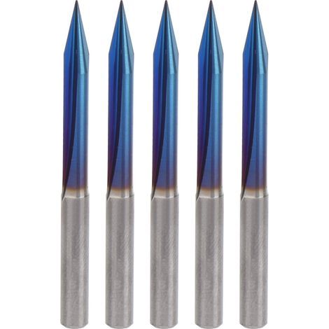 5Pcs 2 Flûtes V Bits, 2 Flûtes Rainures Droites V Bits 0.3mm Astuce Outils De Gravure Bleu 4mm Tige Cutter Acier Tungstène CNC Routeur Outil 4 x 0,3 x 30 mm (1/4)
