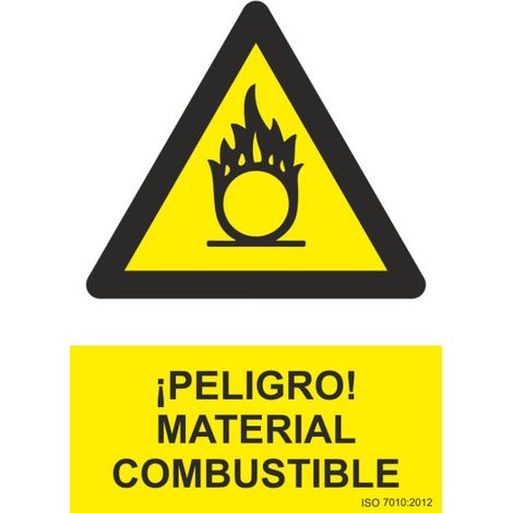 Señal ¡Peligro Material Combustible (tintas UV) SEKURECO                         100 x 150 mm                          ADHESIVOS DE VINILO (1/2)