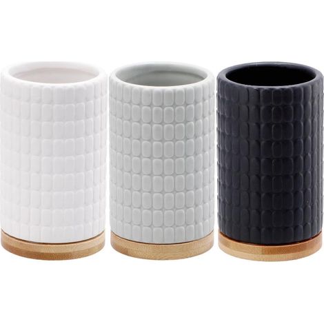 1 Pezzo Bicchiere Portaspazzolini in Ceramica Mosaico e Bamboo 3 Colori (1/2)