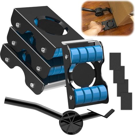 Kit de Déplacement de Meubles à roulettes, Chariot et Lève-Meubles, roulettes Pivotantes à 360°, 400 kg, Patins pour Canapé, Machine à Laver, Garde-Robe, Réfrigérateur, Piano (1/5)