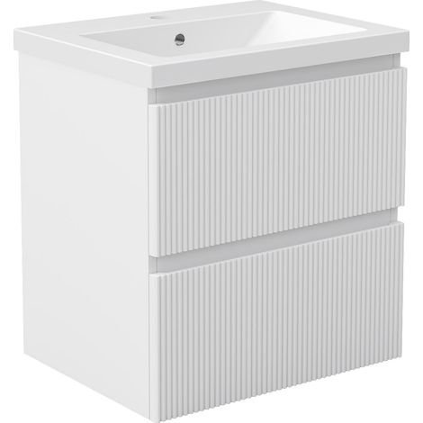 AVER-GROWTH Matte White Wall Hung Bathroom Vanity Cabinet with Ceramic Curved Basin 2 Wave style Drawers (W)500mm (1/5)