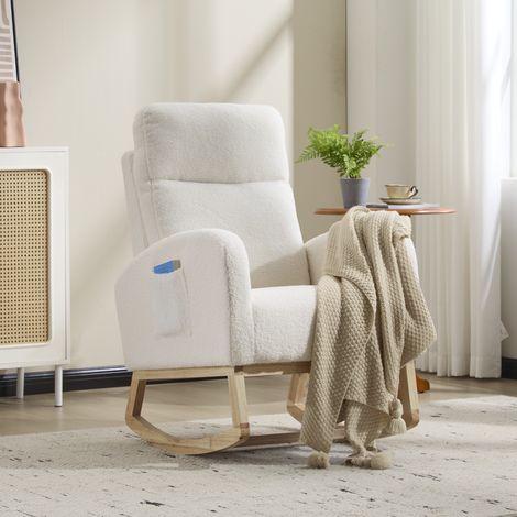 Fauteuil à bascule, poche latérale pratique, dossier haut enveloppant, 75 x 63 x 104 cm, blanc (1/5)