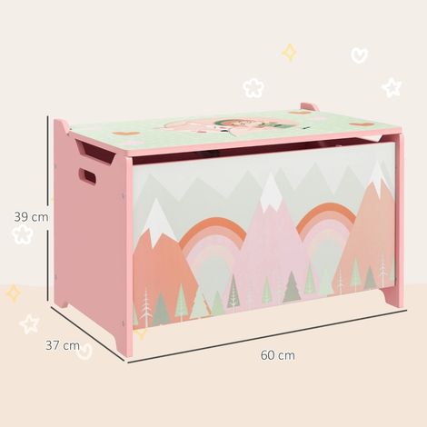Coffre de rangement spacieux pour jouets, boîte de stockage avec couvercle sécurisé à charnières, décor animalier adorable, dimensions 60x37x39 cm, teinte rose. (1/5)