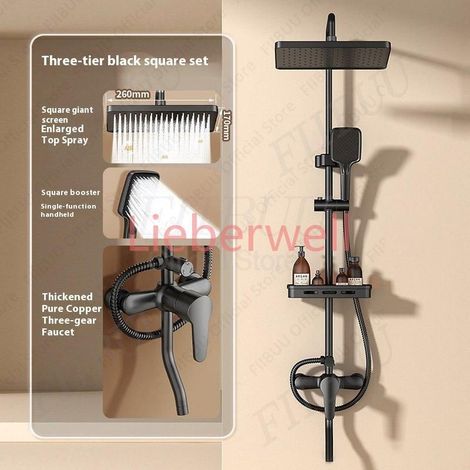High Pressure Shower Set with Handheld Shower Head, Adjustable Shower Arm, Water Saving, Brass, Electroplated Finish, Modern Bathroom Shower System, Black (1/5)