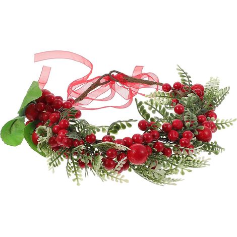 Diadema roja y corona navideña de cinta de tela (1/5)