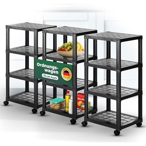 Novaliv lot de 3 chariots à roulettes à 4 niveaux, noir, étagère de salle de bain, étagère de salle de bain, chariot de rangement de cuisine de salle