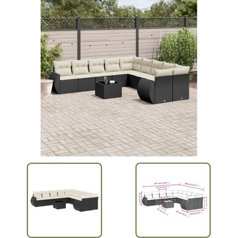 The Living Store 11-tlg. Garten-Sofagarnitur mit Kissen Schwarz Poly Rattan - Gartenmöbel Set - Outdoor Möbel - Rattan Gartenset - Lounge Set - Esstisch Set (1/3)