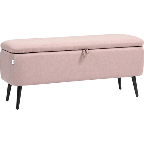 Banc coffre de rangement, en acier, rose, 101 x 38,5 x 44,5cm, pour salon chambre entrée, assise confortable, rangement salon chambre