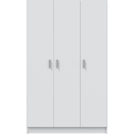 Armoire placard de rangement 3 portes coloris blanc - 109 cm (longueur) x 180 cm (hauteur) x 37 cm (profondeur)