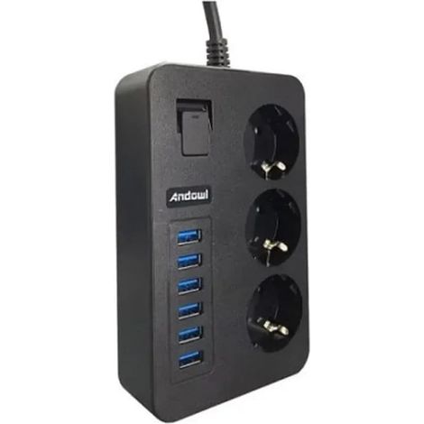 Andowl - Multipresa Con 6 Porte Usb + 3 Prese Schuko Con Interruttore Ricarica Rapida 3,1a Q-pc6 - (1/5)