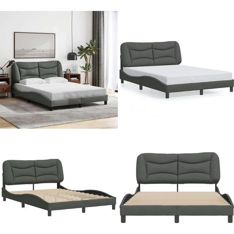 Cadre de lit sans matelas gris foncé 140x190 cm tissu - Lit Plateforme - Lit Double - Cadre De Lit Design - Literie - Mobilier Chambre - Home & Living (1/5)