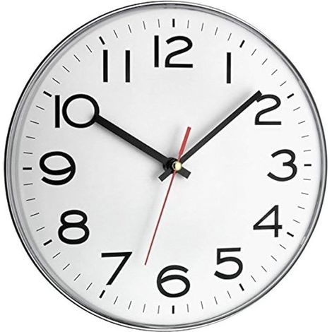 Horloge murale moderne Amazon Basics, noir, cadre en plastique, 30 cm, design épuré pour salon, cuisine ou bureau, affichage clair et silencieux, idéale déco intérieure. (1/4)