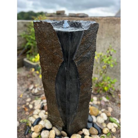 Basalt Large Column Water Feature with Pump, Light, Reservoir and Grid - Polished/Cut/Rustic Surf - 30-35cm x 90cm H