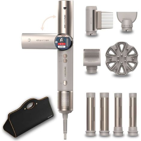 Cecotec Brosse soufflante multifonction (8 accessoires, manche flexible) AirGlisse 8in1 Flex Champagne. 1 400 W, 110 000 tr/min.