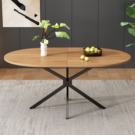 Table à manger, table de cuisine ovale pour 4-6 personnes, L120xI80xH75.5cm, design moderne avec plateau, Naturel (1/5)