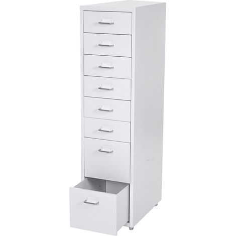 Caisson à roulettes Boston T851, placard à tiroirs en acier, 109x28x44 cm 8 tiroirs - blanc