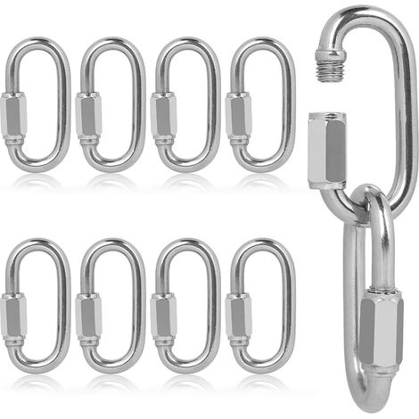 10 x Schraubkarabiner aus Edelstahl 304 mit M6-Schnellverschluss, Sicherheitskarabiner mit einer Tragfähigkeit von 396 kg für Schaukeln und Fitnessgeräte (1/5)