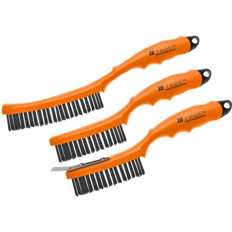 Set professionale di spazzole metalliche per la rimozione della ruggine, filo d'acciaio nero, fila 3/4, con raschietto, manico in plastica, Teger. (3 pezzi), Teger (1/3)