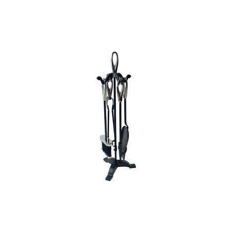 C SET ATTREZZI CAMINO C/STAND 5 PZ ARGENTO