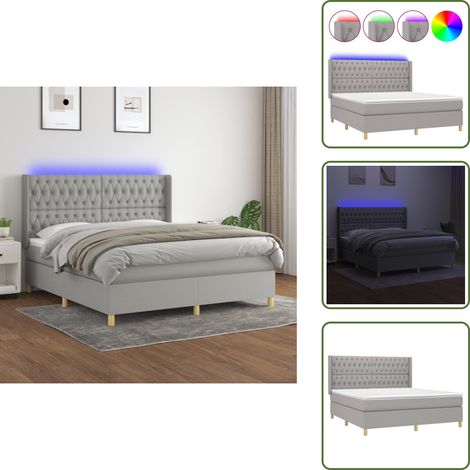 Cama con cabecero ajustable - vidaXL Cama box spring colchón y luces LED tela gris claro 180x200 cm - Cama con tira LED