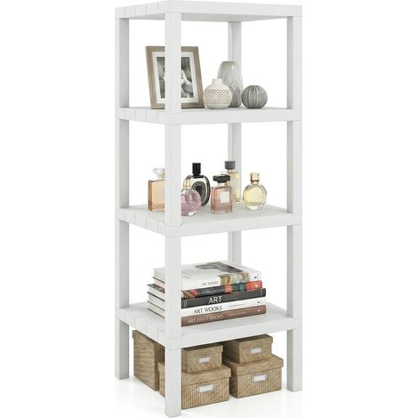 Étagère de Rangement en Plastique à 4 Niveaux, Meuble Utilitaire Autoportant, Unité d'Organisation Étroite pour Salle de Bain, Cuisine, Salon et (1/5)