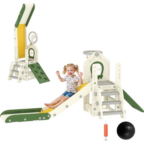 Glissière pliable 4-en-1 pour tout-petits avec mur d’escalade, panier de basket, coffre de rangement et ballon, crème blanc, 1-3 ans (1/5)