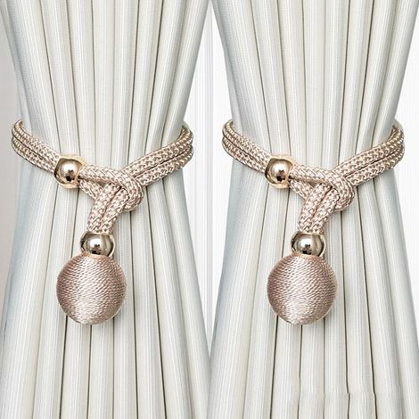 Embrasses de rideaux beiges décoratives avec boule, 2 pièces, simples et élégantes, faites à la main, pour rideaux, pour la maison, la cuisine, le bureau ou l'extérieur (1/4)