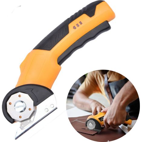LOLLANDA Petits ciseaux électriques à batterie lithium-ion, cisailles électriques pour tissu et cuir, cutter rotatif électrique, machine de découpe-Jaune (1/5)