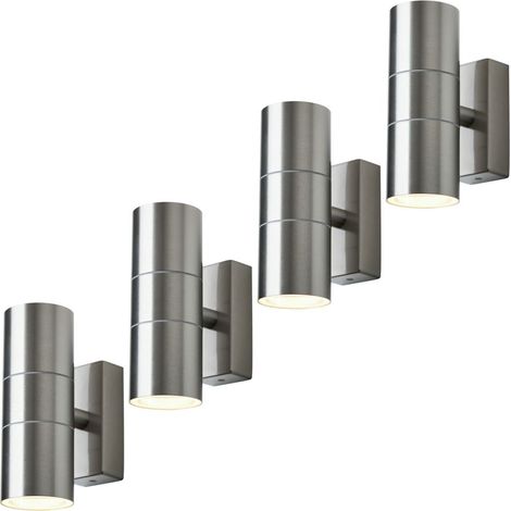 Litecraft Kenn Up & Down Outdoor IP44 Wall Lights in Stainless Steel - 4 Pack