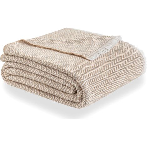 Couverture en Coton Extra Doux, Quatre Saisons, Couvre-lit Multi-usages canapé, Plaid pour lit, Couverture Foulard (180 x 240 cm, Beige Arena). (1/5)