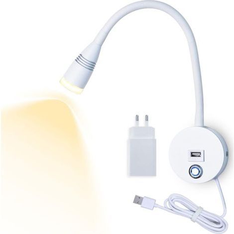 Lampe de Lecture Murale LED Applique Liseuse Col de Cygne Flexible 3W Dimmable Interrupteur Tactile Lampe avec Port de Chargement USB et Câble Chevet Murale Lumières(Blanc (1/5)