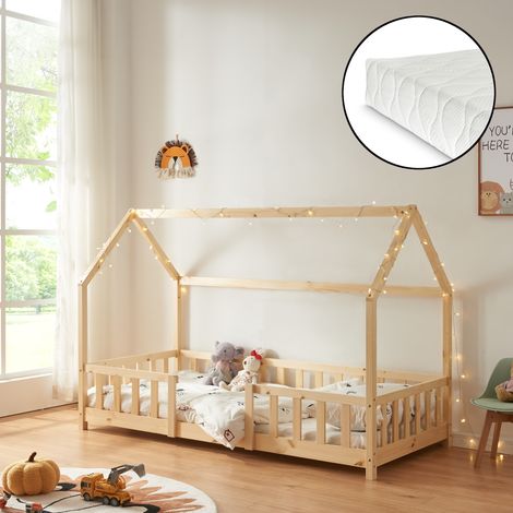 Kinderbett Sisimiut mit Matratze 90x200 cm Holzfarben [en.casa]
