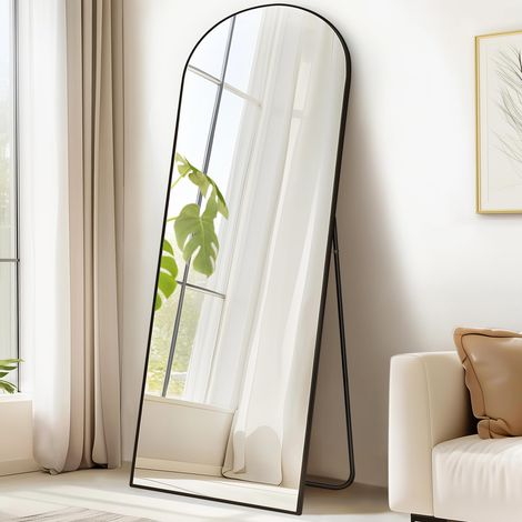 SONGMICS Specchio a Figura Intera, 160 x 50 cm, Specchio da Terra ad Arco con Supporto, Cornice in Lega di Alluminio, Vetro Temperato, Camera da Letto Soggiorno, Bianco Opaco LFM031WC01 (1/5)