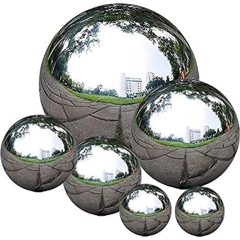Boule Miroir - Lot de 6 - Acier Inoxydable - Décoration Jardin Étang Terrasse - Argenté (1/5)