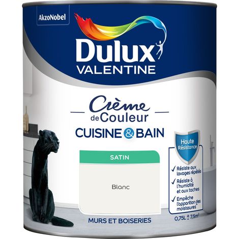 Dulux Valentine Peinture Intérieure Crème de Couleur Cuisine et Salle de bain - Satin Blanc 0,75 L