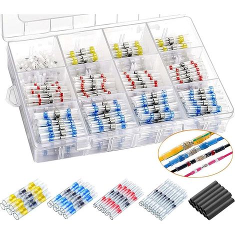 Connecteurs de fils à souder, 500 pièces - Connecteurs bout à bout thermorétractables - Kit de connecteurs à souder - Bornes de fils étanches et isolées pour l'automobile et la marine (1/5)