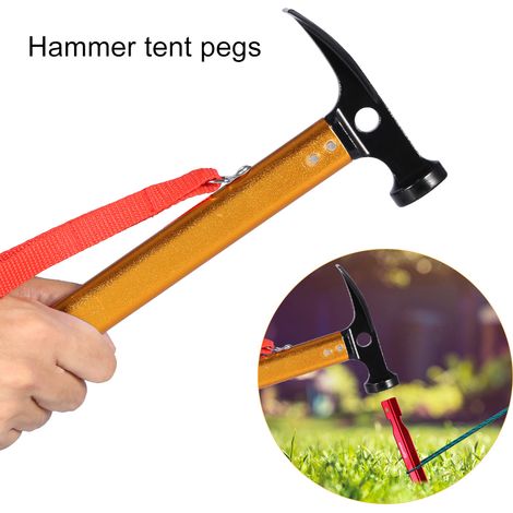 Marteau de camping portable en alliage d'aluminium avec manche, arrache-piquets, 3 couleurs (1/5)