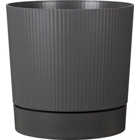 Vaso da fiori con riserva rotondo - GARDEN ID - Lino - Ø 47 - 43 L - H 46 cm - Grigio metallico