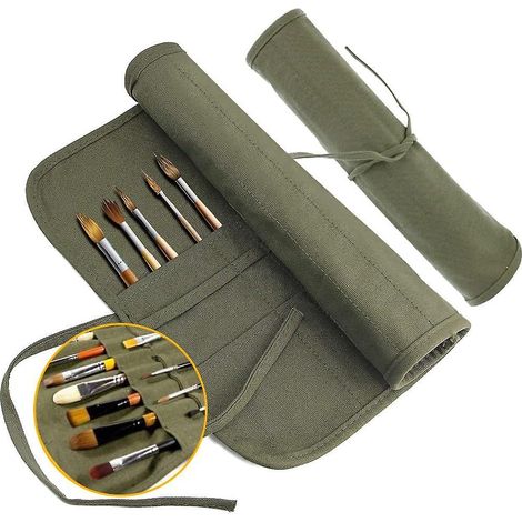 vert Arme-sac De Brosse De Peinture En Toile, 22 Trous Toile Sac De Pinceaux Cases Pochette Pinceau Pour Aquarelle, Huile Et Peinture Art (1/5)