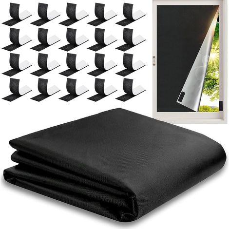 Estor opaco sin taladrar de 300 x 150 cm, estor opaco para ventana en tela opaca con tira de velcro autoadhesiva, cortinas opacas en tela Oxford 210T con revestimiento plateado. (1/5)