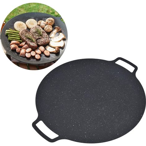 Poêle à Griller pour Barbecue, Poêle à Griller Coréenne pour Barbecue, Plateau de Cuisson Rond Antiadhésif pour Barbecue en Fonte pour Crêpes de Ventre de Porc en Plein Air(41CM) (1/5)