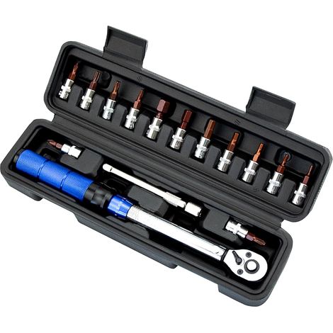 Set mit 16 Drehmomentschlüsseln für Fahrräder und Autos, 1/4", 2 bis 24 Nm, mit Steckschlüsselsatz (blau) (1/5)